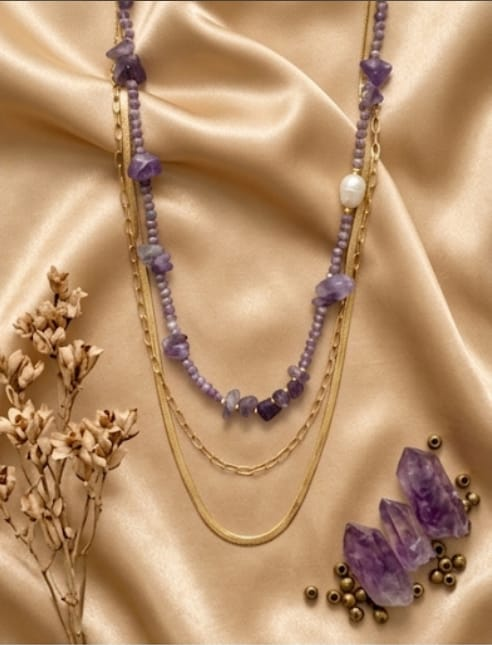 Indira Amethyst Layered Necklace — necklace with statement styling