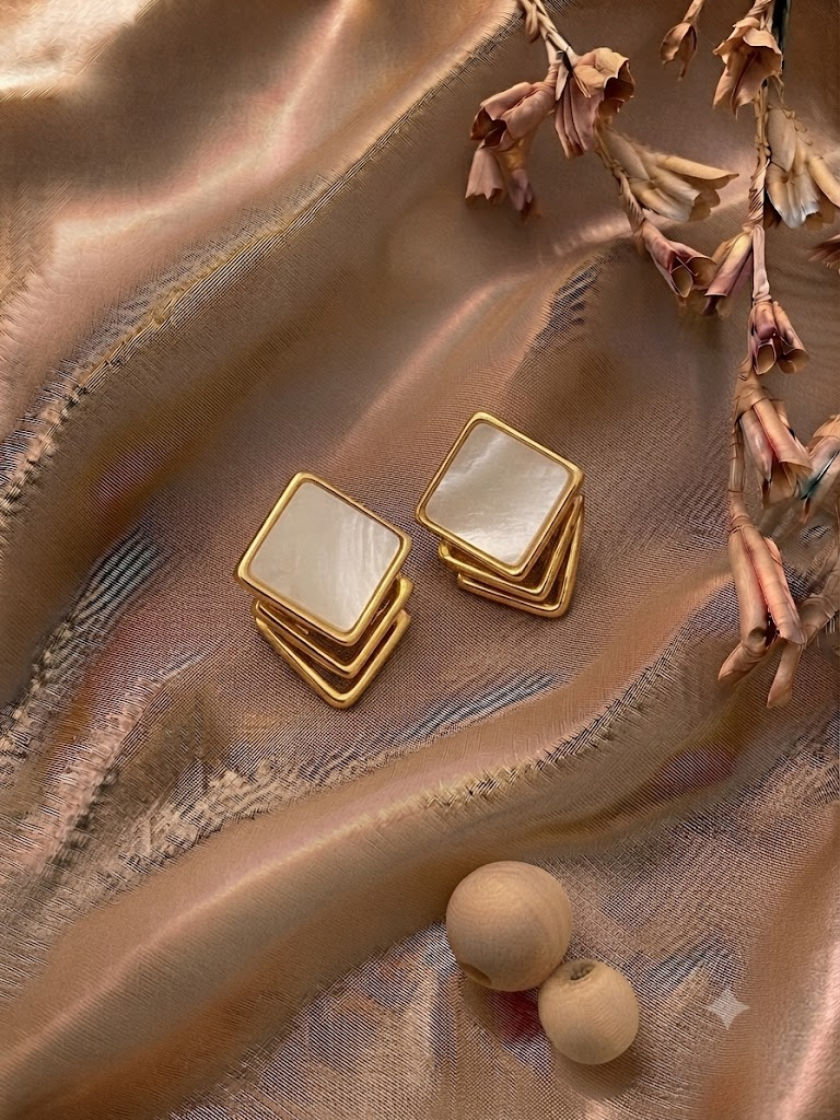 Nimrat Square Shell Studs — earring with minimal styling