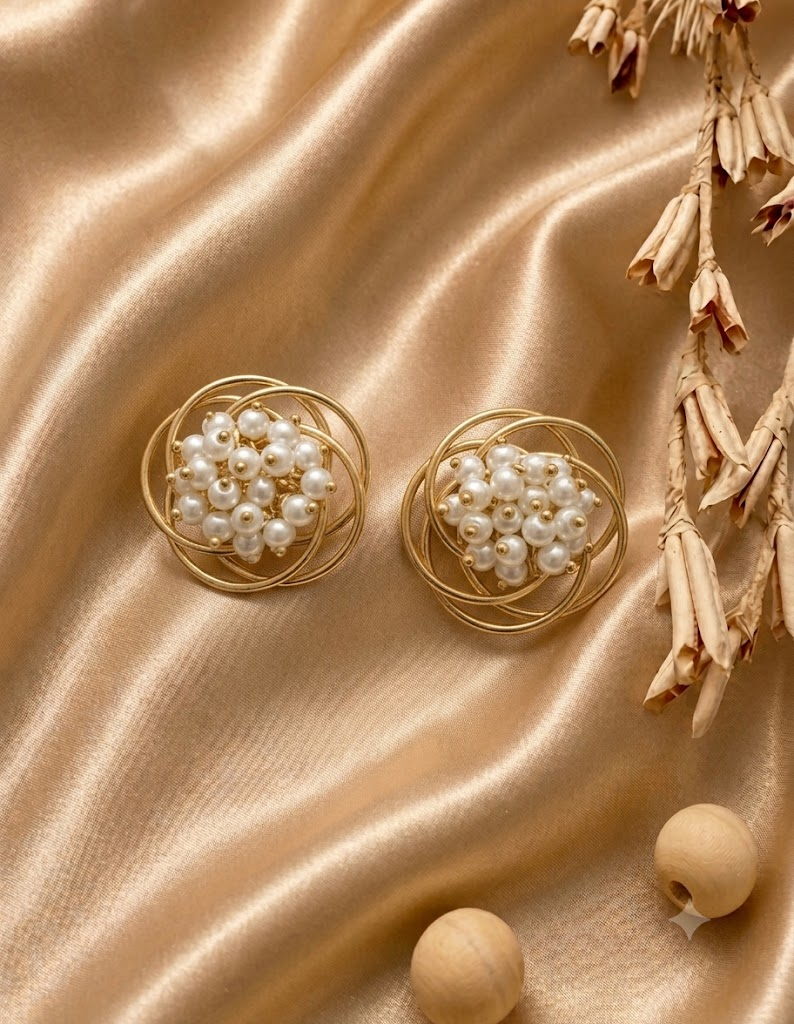 Saira Concentric Pearl Studs — earring with festive styling